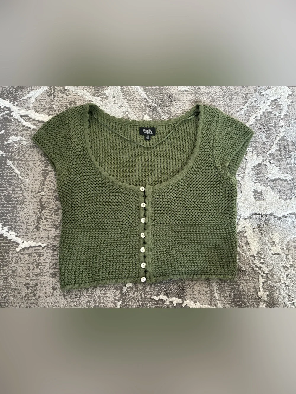 Anthropologie 100% cotton crochet scoop crop top sweater knit Sz XS green jade